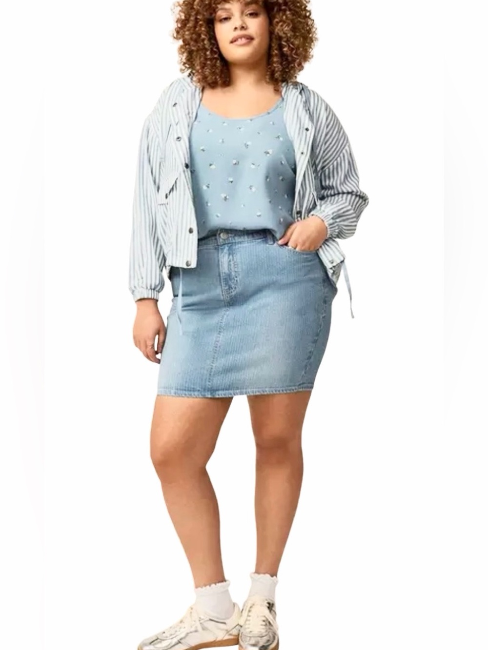 NWT Torrid Size 20 Light Wash Pinstripe Denim Mini Skirt